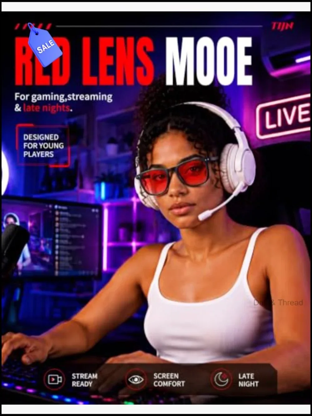 Red Lens Blue Light Blocking Glasses Square Frame Computer Gaming
